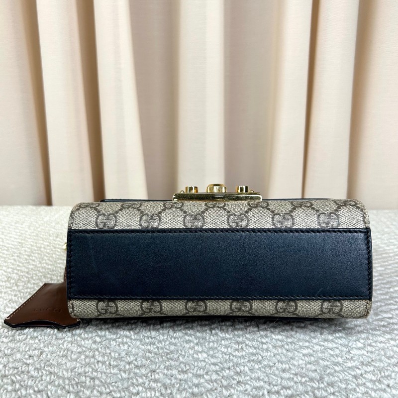 古馳Gucci Padlock黑金月光寶盒 經典老花拼接黑皮 金色鎖頭+鏈條肩帶 單肩斜挎都ok 日常通勤容量夠用-4