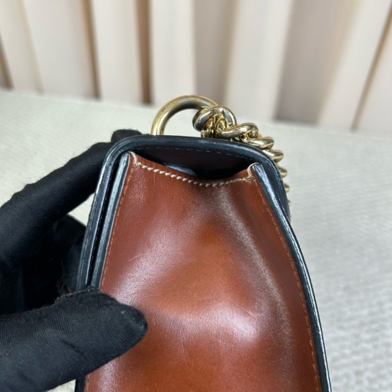 古馳Gucci Padlock黑金月光寶盒 經典老花拼接黑皮 金色鎖頭+鏈條肩帶 單肩斜挎都ok 日常通勤容量夠用-8