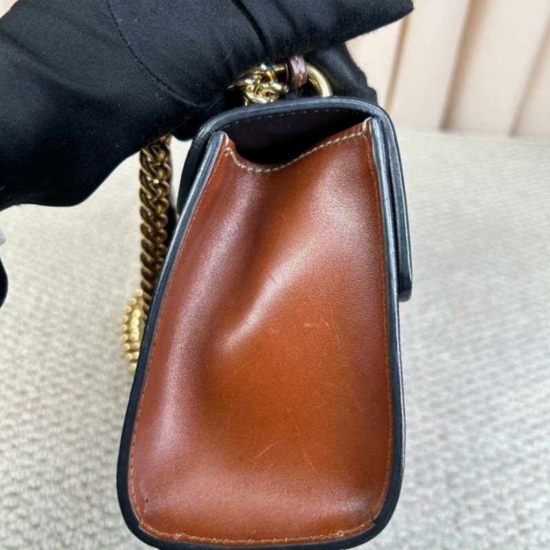 古馳Gucci Padlock黑金月光寶盒 經典老花拼接黑皮 金色鎖頭+鏈條肩帶 單肩斜挎都ok 日常通勤容量夠用-12