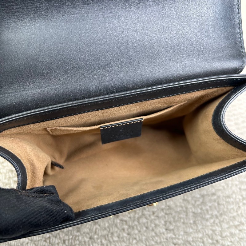 古馳Gucci Padlock黑金月光寶盒 經典老花拼接黑皮 金色鎖頭+鏈條肩帶 單肩斜挎都ok 日常通勤容量夠用-15