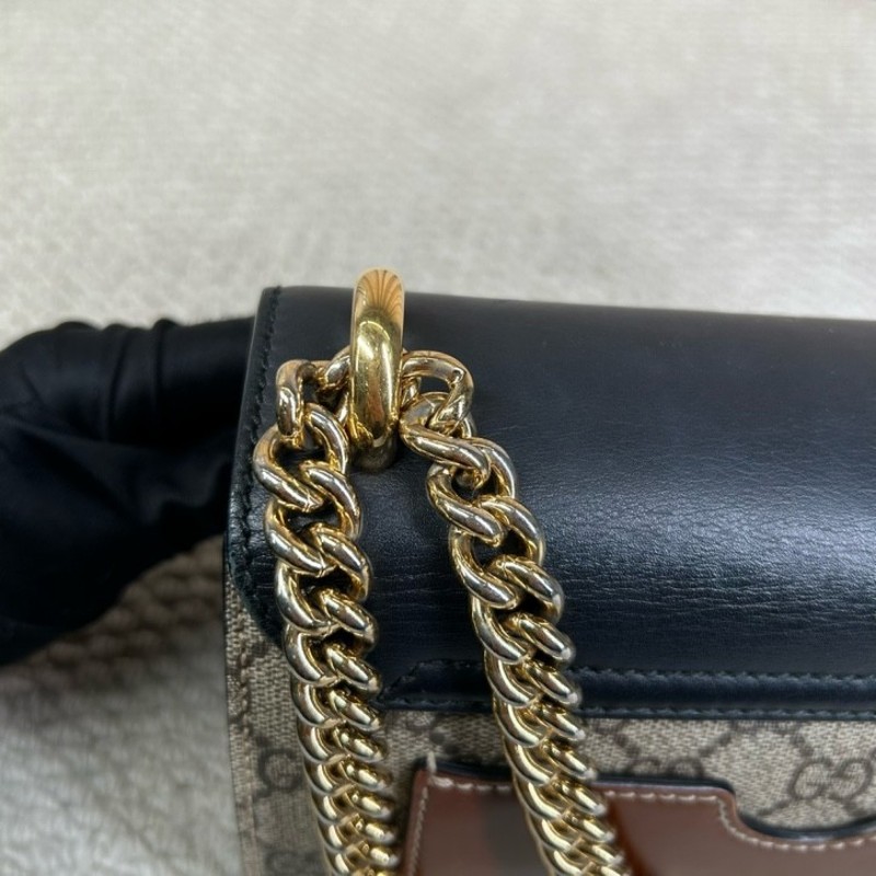 古馳Gucci Padlock黑金月光寶盒 經典老花拼接黑皮 金色鎖頭+鏈條肩帶 單肩斜挎都ok 日常通勤容量夠用-16