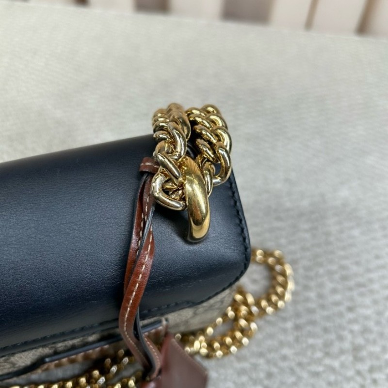 古馳Gucci Padlock黑金月光寶盒 經典老花拼接黑皮 金色鎖頭+鏈條肩帶 單肩斜挎都ok 日常通勤容量夠用-17