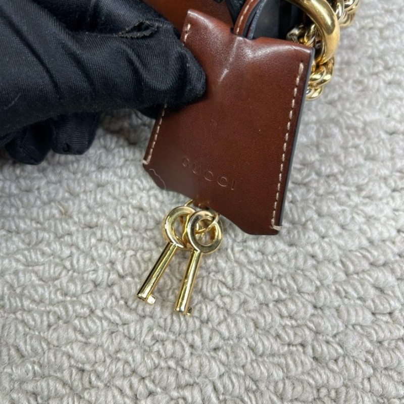 古馳Gucci Padlock黑金月光寶盒 經典老花拼接黑皮 金色鎖頭+鏈條肩帶 單肩斜挎都ok 日常通勤容量夠用-19