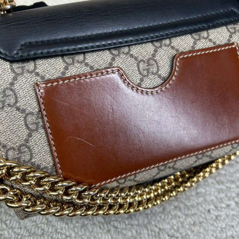 古馳Gucci Padlock黑金月光寶盒 經典老花拼接黑皮 金色鎖頭+鏈條肩帶 單肩斜挎都ok 日常通勤容量夠用-22