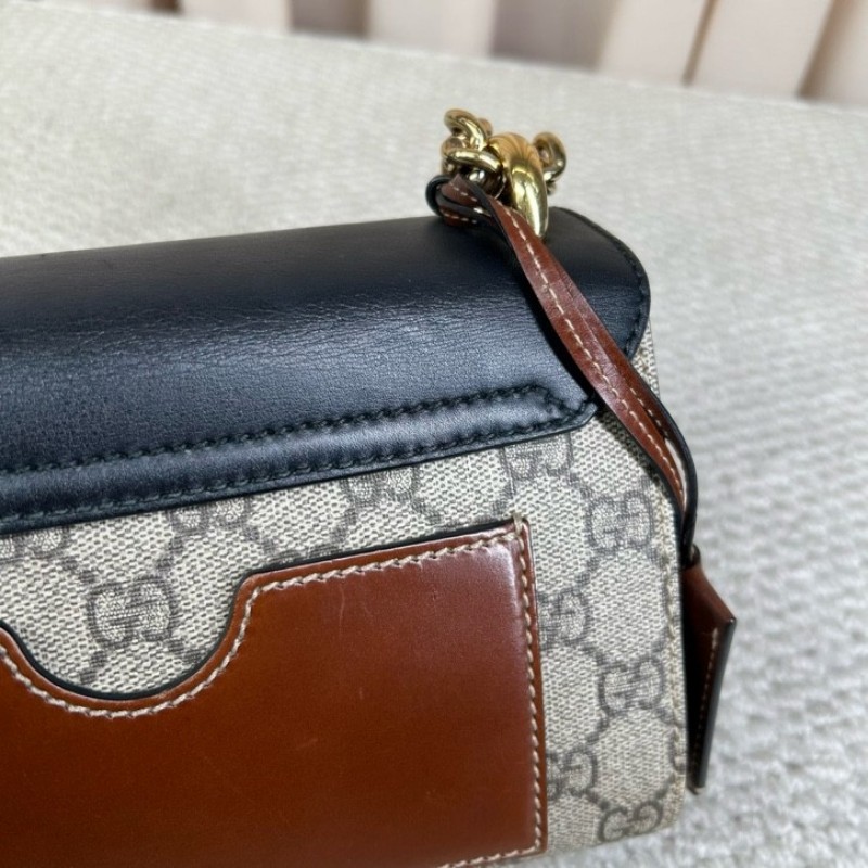 古馳Gucci Padlock黑金月光寶盒 經典老花拼接黑皮 金色鎖頭+鏈條肩帶 單肩斜挎都ok 日常通勤容量夠用-23