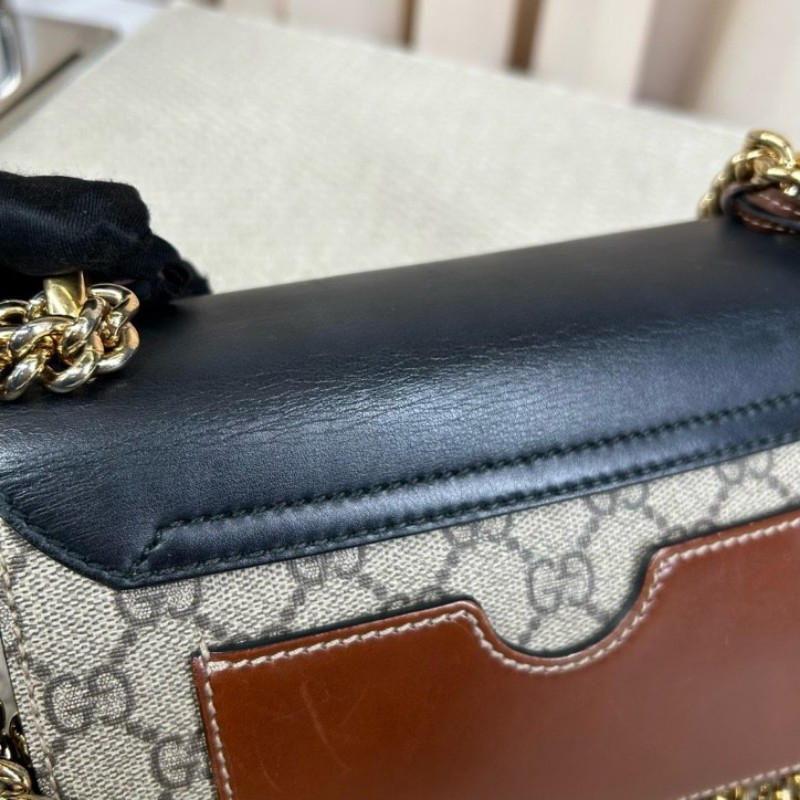 古馳Gucci Padlock黑金月光寶盒 經典老花拼接黑皮 金色鎖頭+鏈條肩帶 單肩斜挎都ok 日常通勤容量夠用-24