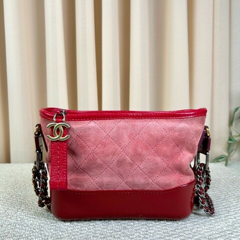 香奈兒Chanel麂皮拼牛皮 經典菱格紋 鏈條肩帶 質感高級 顯白百搭 粉色金扣 可單肩可斜挎