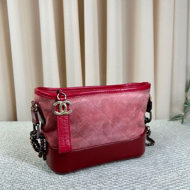 香奈兒Chanel麂皮拼牛皮 經典菱格紋 鏈條肩帶 質感高級 顯白百搭 粉色金扣 可單肩可斜挎-2