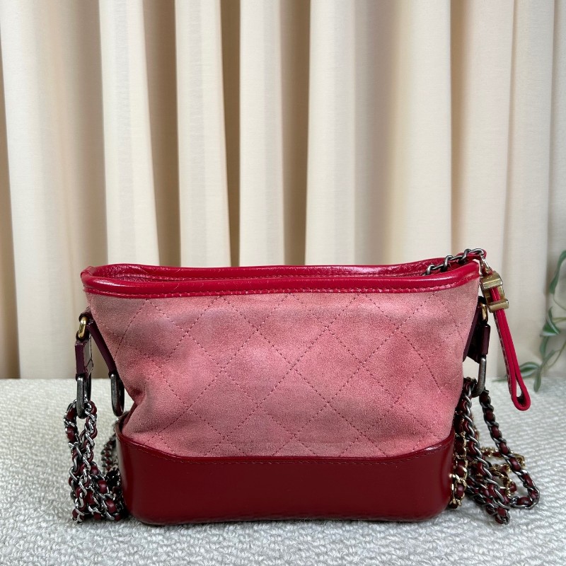 香奈兒Chanel麂皮拼牛皮 經典菱格紋 鏈條肩帶 質感高級 顯白百搭 粉色金扣 可單肩可斜挎-6