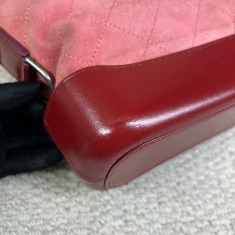 香奈兒Chanel麂皮拼牛皮 經典菱格紋 鏈條肩帶 質感高級 顯白百搭 粉色金扣 可單肩可斜挎-7