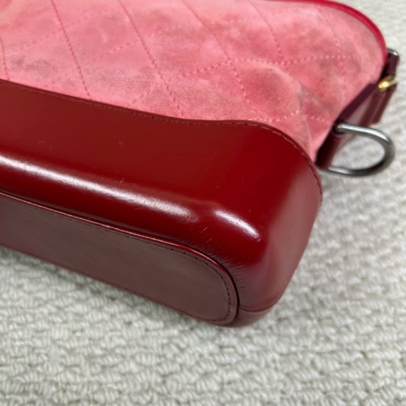 香奈兒Chanel麂皮拼牛皮 經典菱格紋 鏈條肩帶 質感高級 顯白百搭 粉色金扣 可單肩可斜挎-8