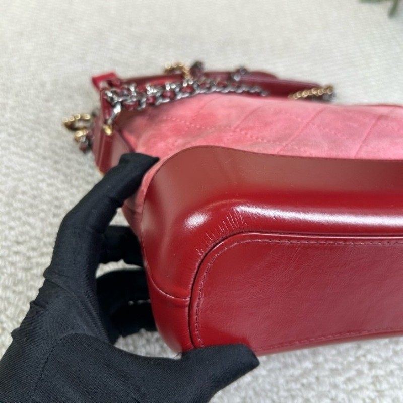 香奈兒Chanel麂皮拼牛皮 經典菱格紋 鏈條肩帶 質感高級 顯白百搭 粉色金扣 可單肩可斜挎-10