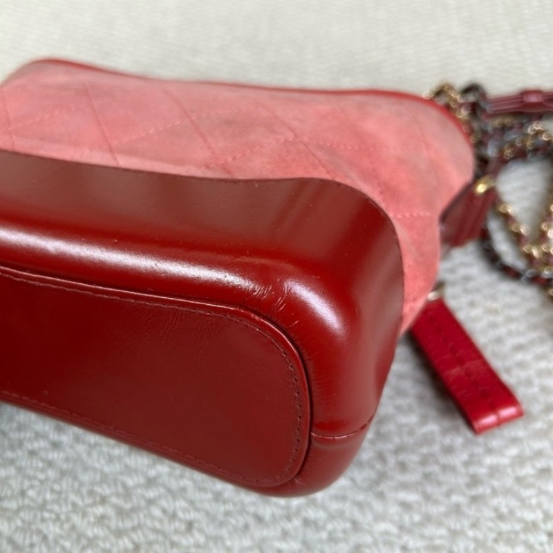 香奈兒Chanel麂皮拼牛皮 經典菱格紋 鏈條肩帶 質感高級 顯白百搭 粉色金扣 可單肩可斜挎-11