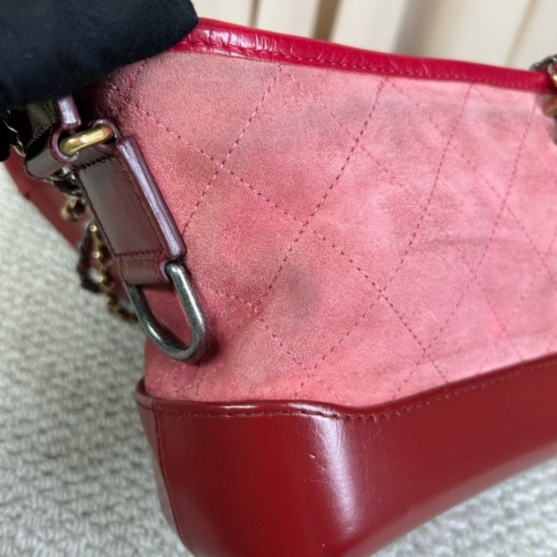 香奈兒Chanel麂皮拼牛皮 經典菱格紋 鏈條肩帶 質感高級 顯白百搭 粉色金扣 可單肩可斜挎-12