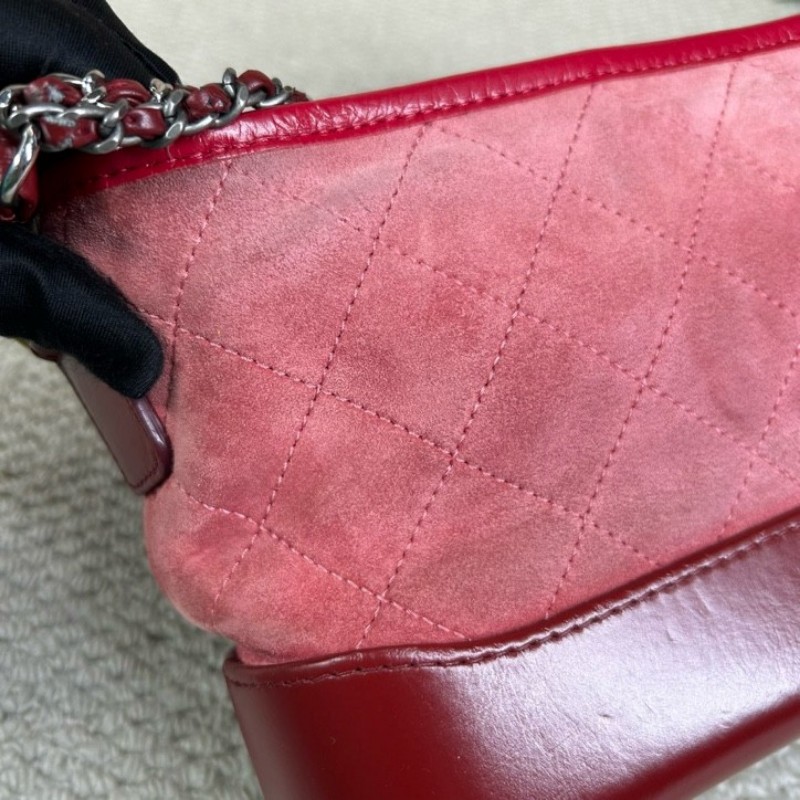 香奈兒Chanel麂皮拼牛皮 經典菱格紋 鏈條肩帶 質感高級 顯白百搭 粉色金扣 可單肩可斜挎-13