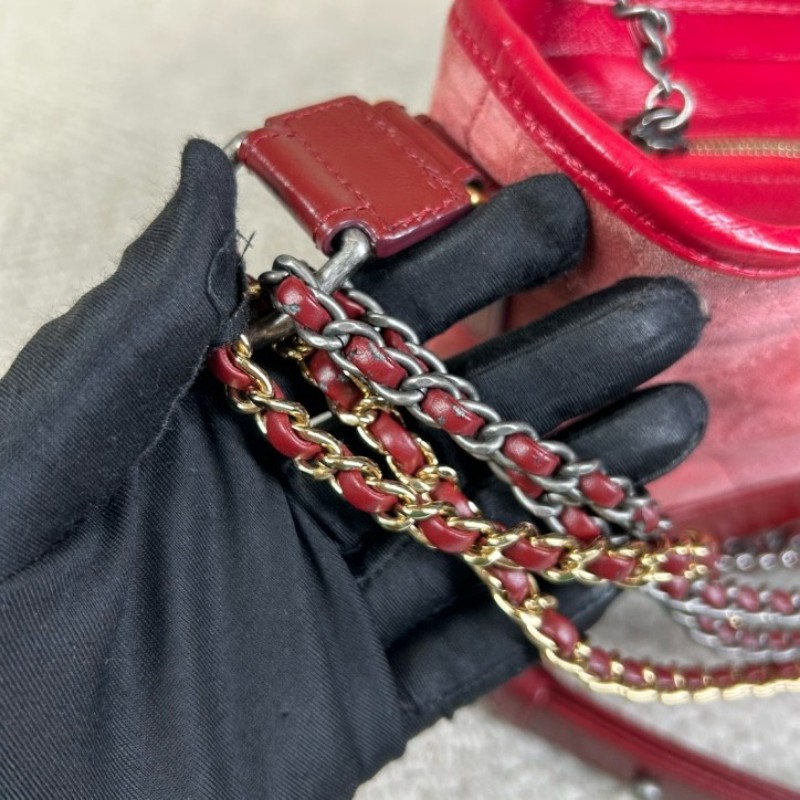 香奈兒Chanel麂皮拼牛皮 經典菱格紋 鏈條肩帶 質感高級 顯白百搭 粉色金扣 可單肩可斜挎-20