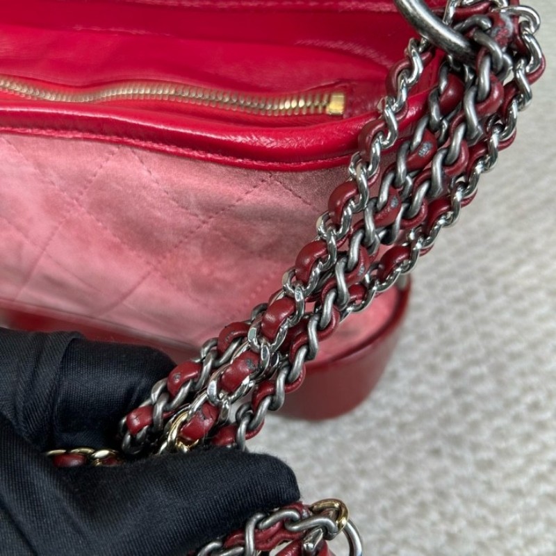 香奈兒Chanel麂皮拼牛皮 經典菱格紋 鏈條肩帶 質感高級 顯白百搭 粉色金扣 可單肩可斜挎-22