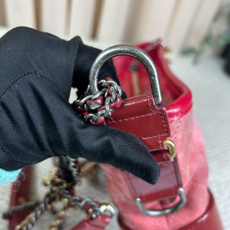 香奈兒Chanel麂皮拼牛皮 經典菱格紋 鏈條肩帶 質感高級 顯白百搭 粉色金扣 可單肩可斜挎-23