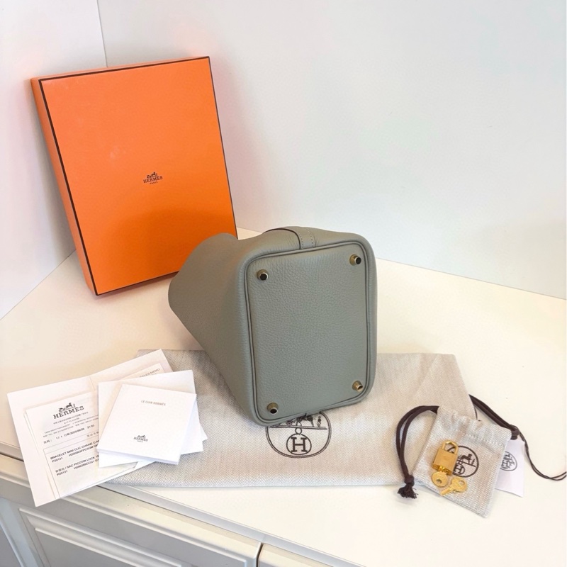 【閒置99新🆕】Hermes piction 18 菜籃子 Q1鼠尾草綠金扣 B刻 tc皮  手提包-6