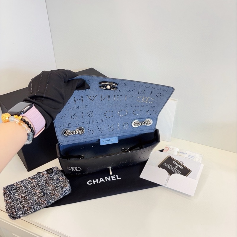 【保存品大全套🆕】Chanel 限定黑銀 鏤空字母 cf 鏈條包 斜挎包 單肩包-7