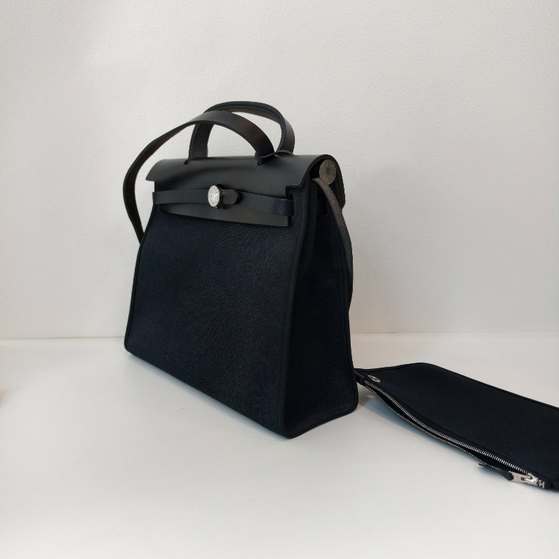 hermes 愛馬仕 herbag 黑色帆布拼皮 銀扣  尺寸：31*25*10cm-8