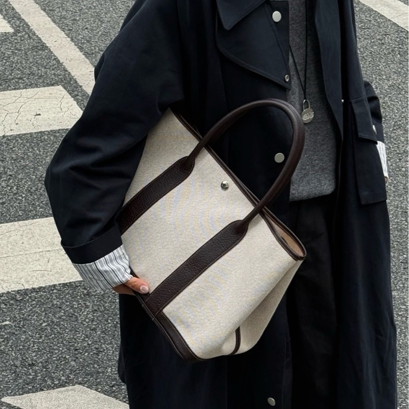 Hermes愛馬仕 GardenParty GP36 米黃白帆布拼深棕烏木皮花園包-3