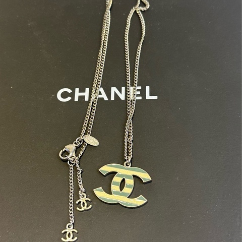 Chanel 間條綠色 CC 項錬 全新保正真品
