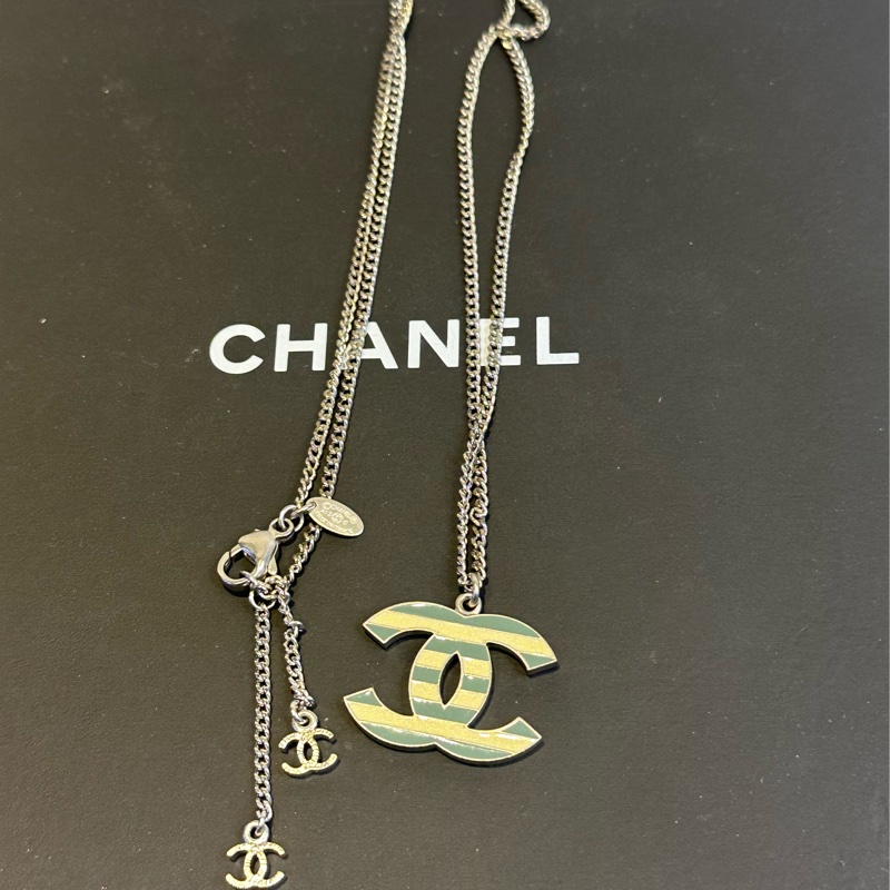 Chanel 間條綠色 CC 項錬 全新保正真品-0
