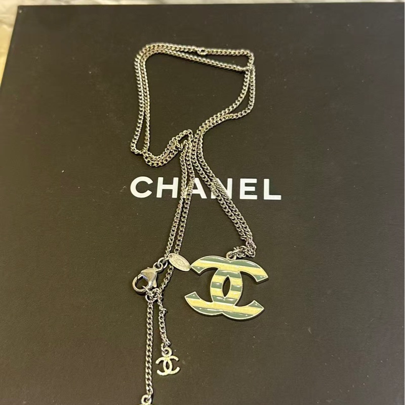 Chanel 間條綠色 CC 項錬 全新保正真品-3