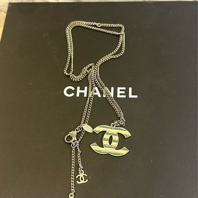 Chanel 間條綠色 CC 項錬 全新保正真品-4