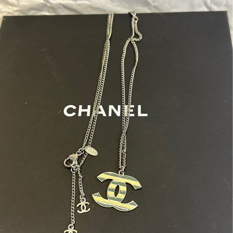 Chanel 間條綠色 CC 項錬 全新保正真品-5