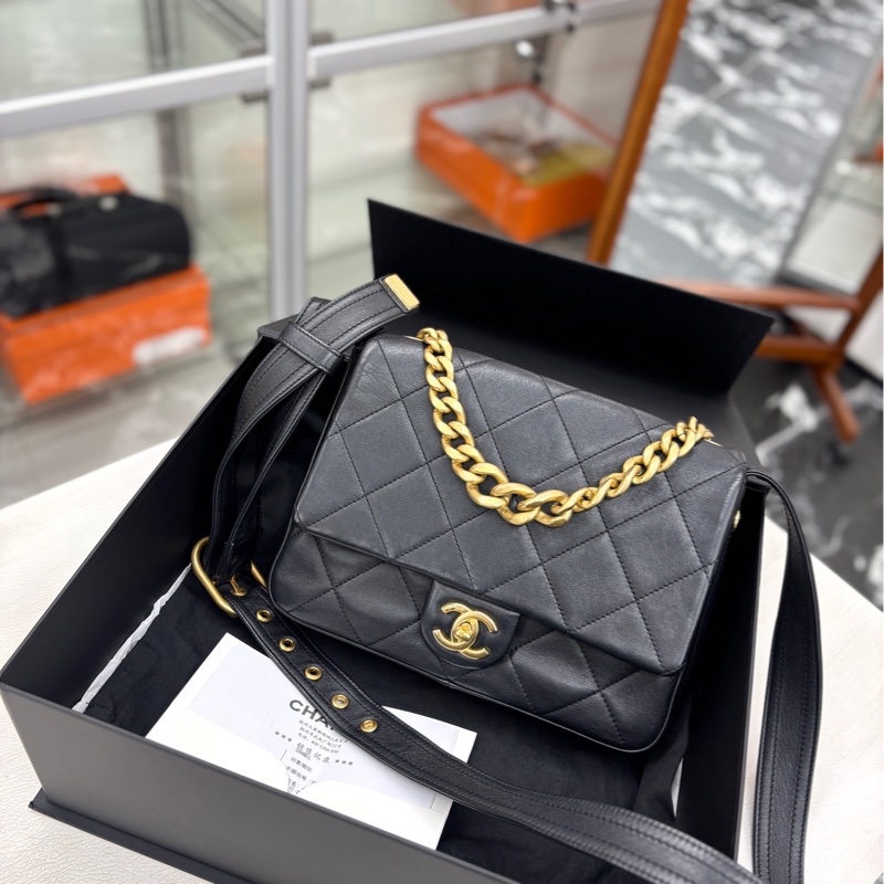 【98🆕】Chanel 21K芯片黑金牛皮 方胖嬉皮包 單肩包-0