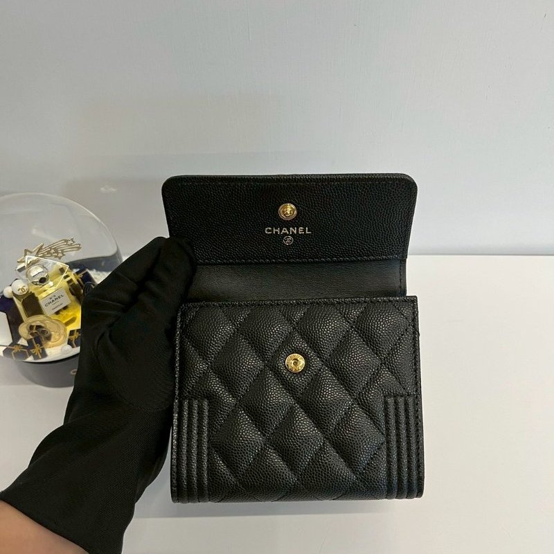 Chanel boy 三摺夾 黑金-4