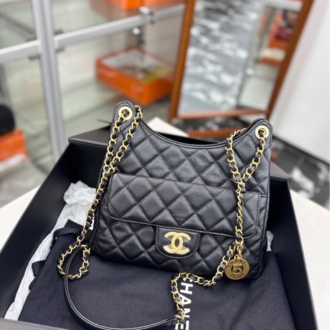 【閒置品】 Chanel 23P芯片 黑金荔枝牛皮 中號天貓精靈 單肩包