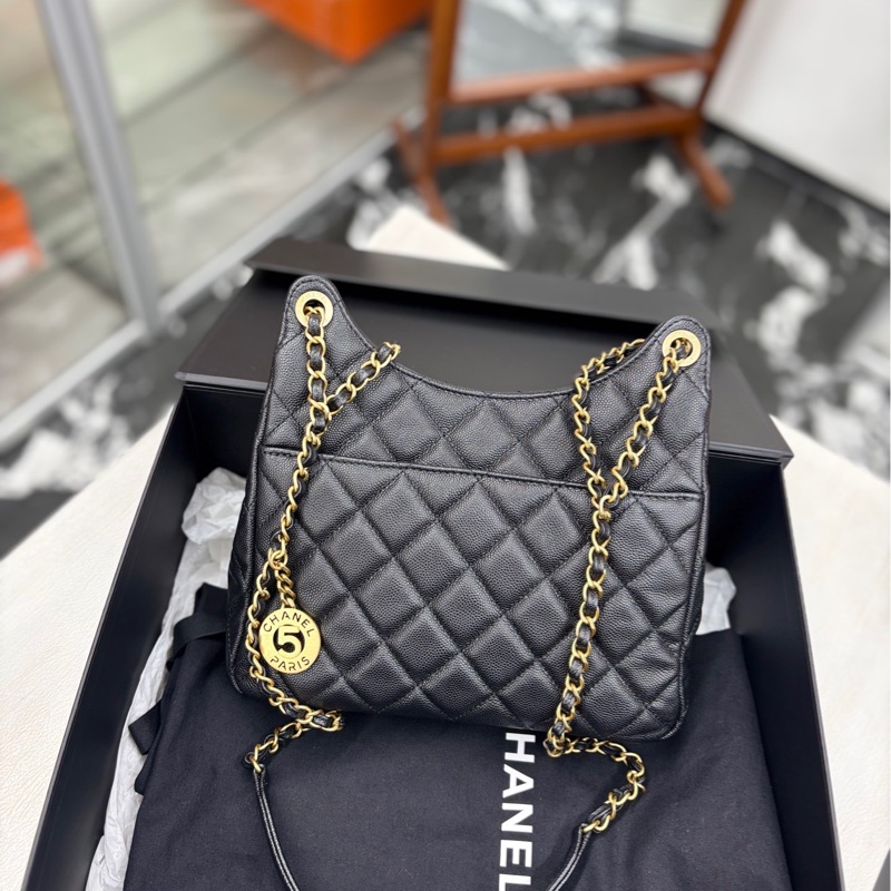 【閒置品】 Chanel 23P芯片 黑金荔枝牛皮 中號天貓精靈 單肩包-1