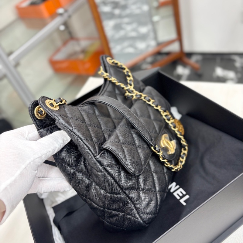 【閒置品】 Chanel 23P芯片 黑金荔枝牛皮 中號天貓精靈 單肩包-4