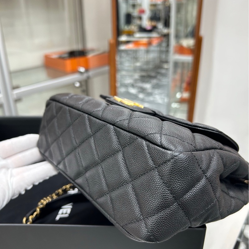 【閒置品】 Chanel 23P芯片 黑金荔枝牛皮 中號天貓精靈 單肩包-6