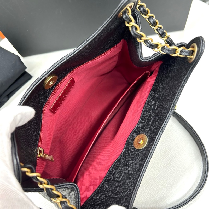 【閒置品】 Chanel 23P芯片 黑金荔枝牛皮 中號天貓精靈 單肩包-7