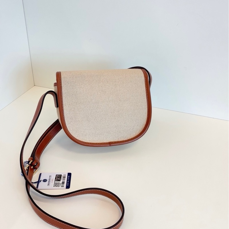 Celine賽琳 Folco人氣馬鞍包 原色帆布拼焦糖皮 凱旋門大logo-1