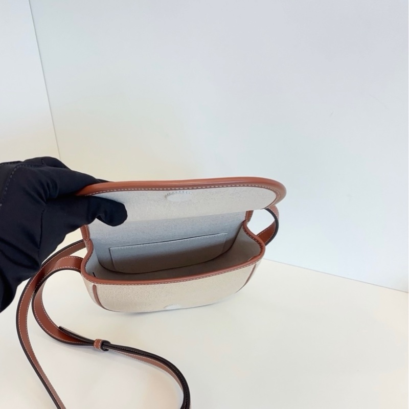 Celine賽琳 Folco人氣馬鞍包 原色帆布拼焦糖皮 凱旋門大logo-5