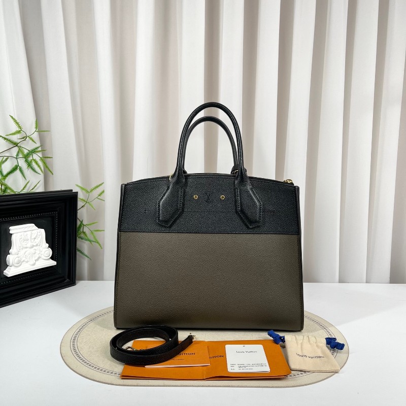 LV路易威登 City Steamer系列黑拼軍綠色牛皮手提單肩斜挎包 容量超級大 外出日常都適合-6