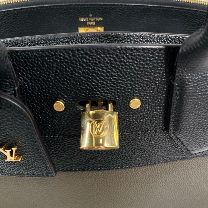 LV路易威登 City Steamer系列黑拼軍綠色牛皮手提單肩斜挎包 容量超級大 外出日常都適合-18