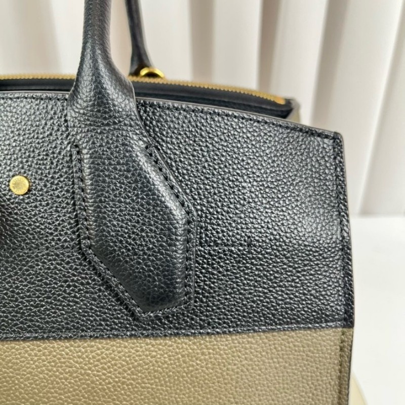 LV路易威登 City Steamer系列黑拼軍綠色牛皮手提單肩斜挎包 容量超級大 外出日常都適合-19