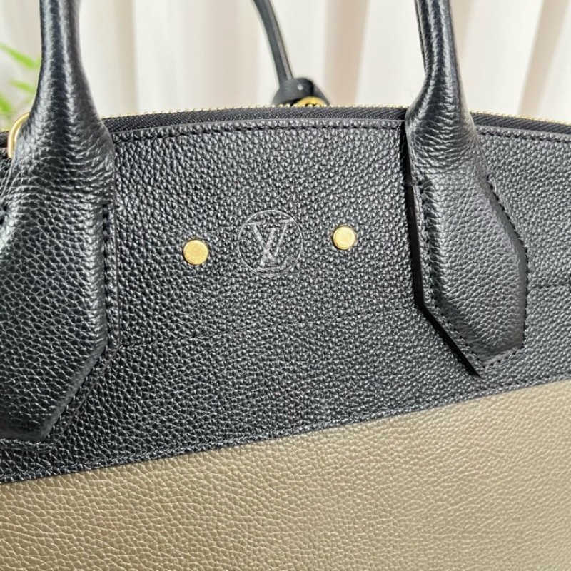 LV路易威登 City Steamer系列黑拼軍綠色牛皮手提單肩斜挎包 容量超級大 外出日常都適合-22