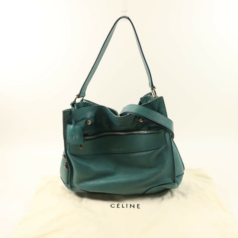 CELINE 牛皮皮革Shoulder Bag銀扣手挽肩背兩用袋-11
