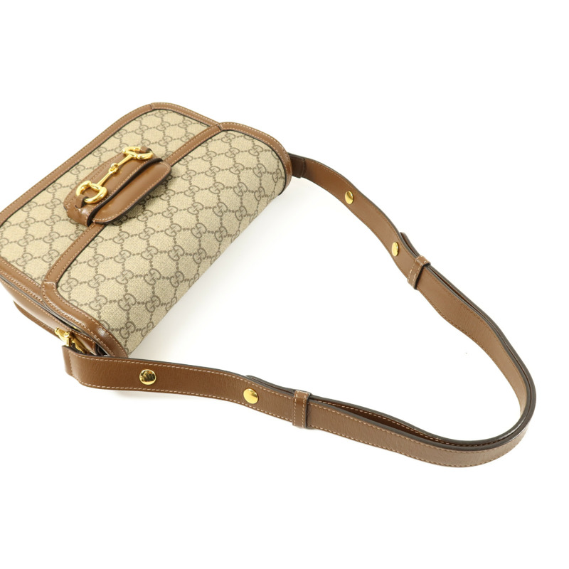 GUCCI 塗層帆布Horsebit 1955 Medium金扣肩背袋-3