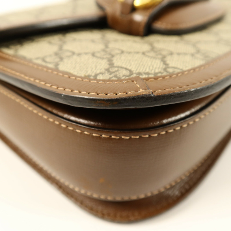 GUCCI 塗層帆布Horsebit 1955 Medium金扣肩背袋-5