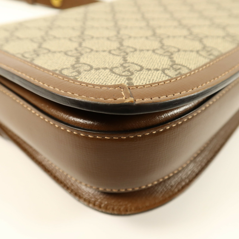 GUCCI 塗層帆布Horsebit 1955 Medium金扣肩背袋-7