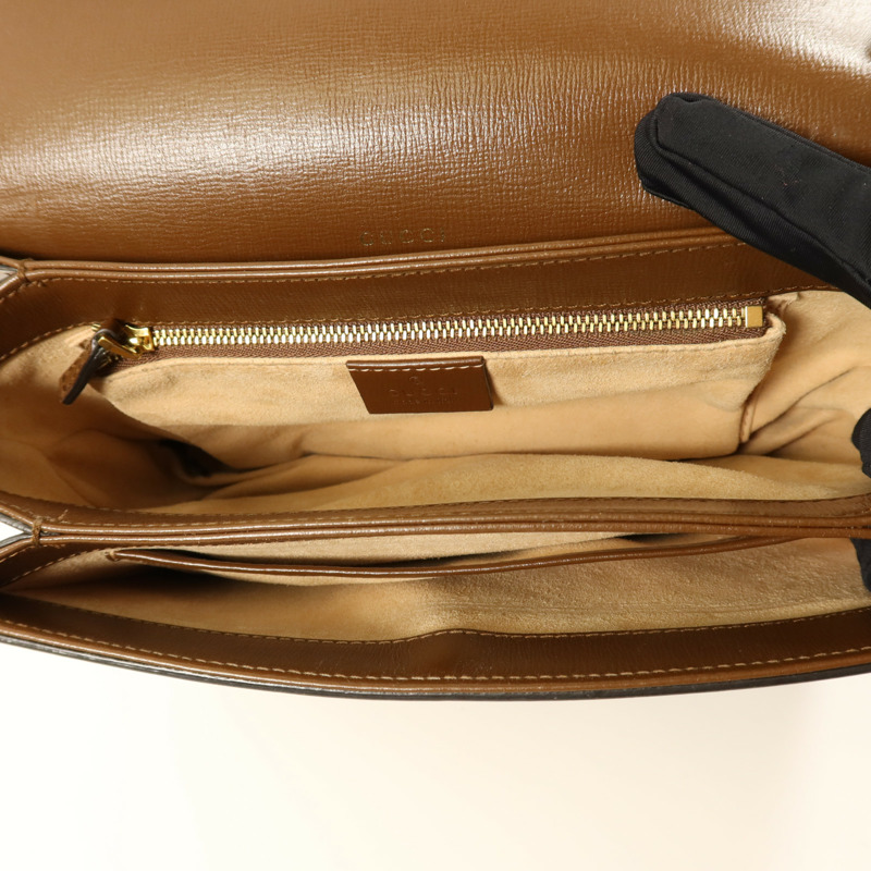 GUCCI 塗層帆布Horsebit 1955 Medium金扣肩背袋-9