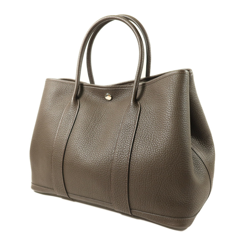 HERMES Negonda皮革Garden Party PM銀扣手挽袋 Chocolat-2